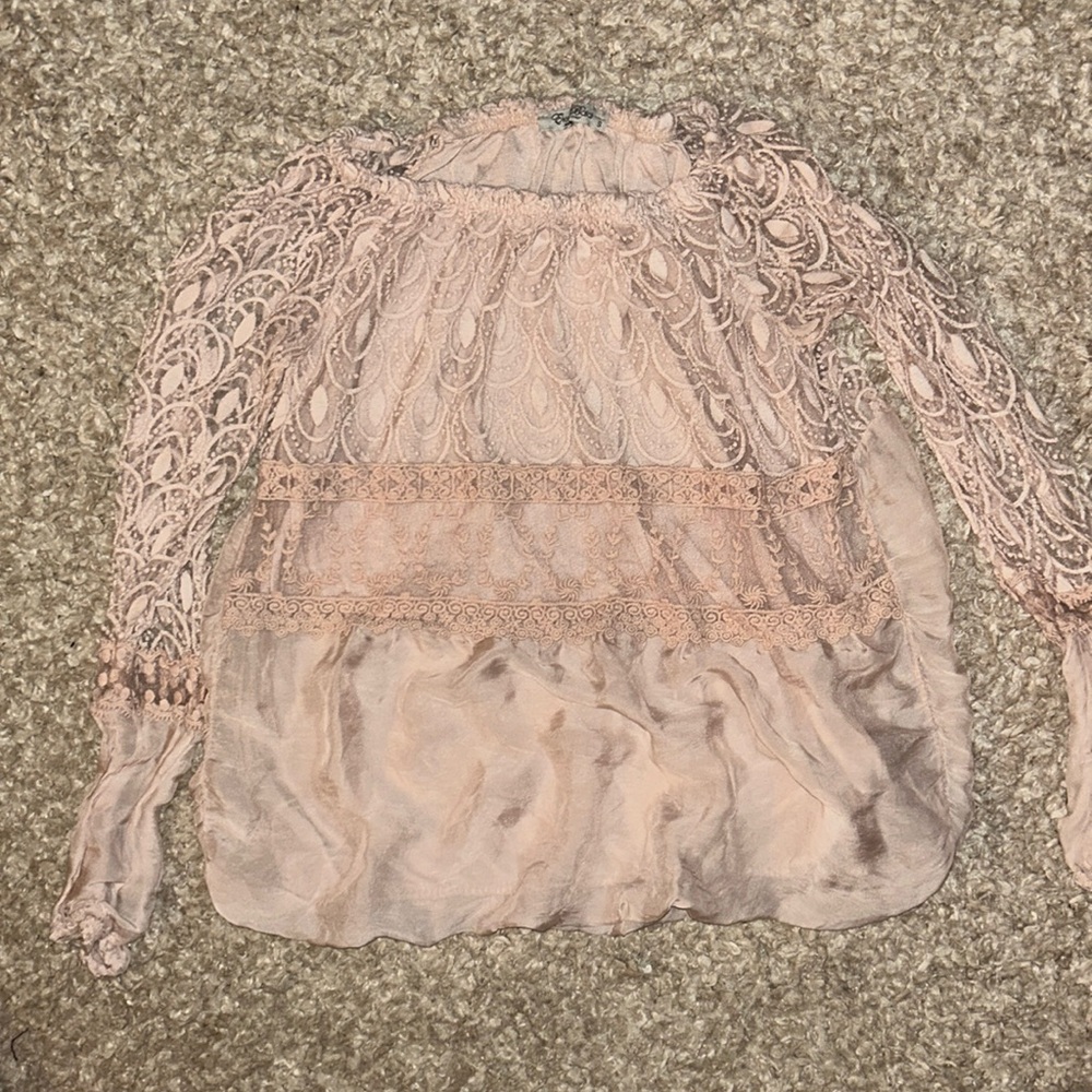 Elena Baldi Light Pink Silk Top with Lace and Mesh Detail